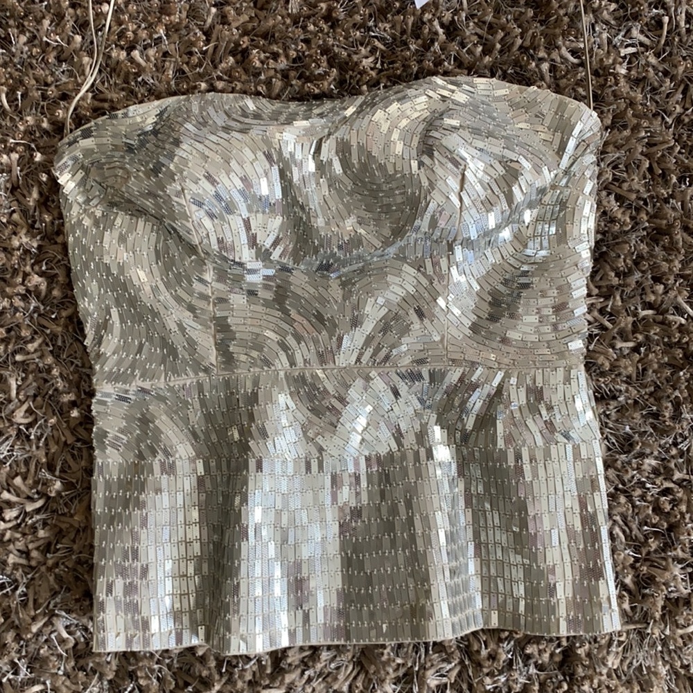 Alice + Olivia silver sequin tube top